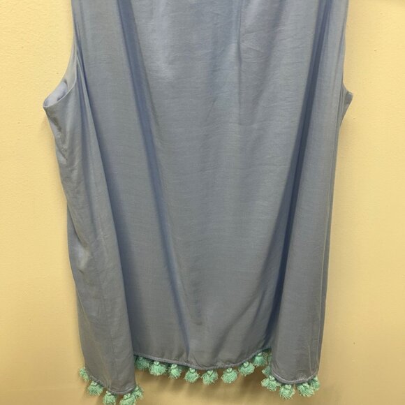 NWT Sail To Sable Periwinkle Sleeveless Top With Crochet Neckline & Pom Trim L - Picture 9 of 11
